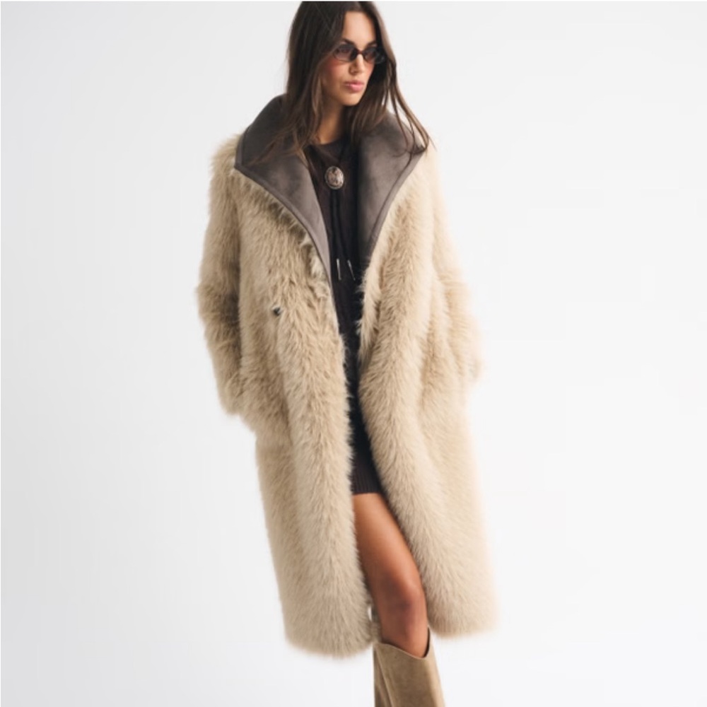 NWT Abercrombie & Fitch Reversible Vegan Suede Faux Fur Long Coat